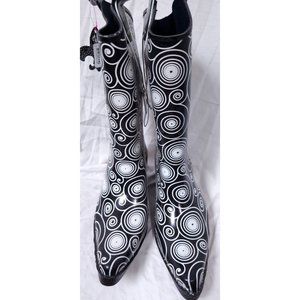 BLAZIN ROXX Layla Sz 7 Rain Boots Black White Outdoor Chore Cowgirl Boot 58106